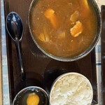 カレーそば旭 - カレー蕎麦、小ライスと玉子追加