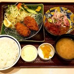 Tsukiji Shokudou Genchan - カキフライと胡麻カンパチ定食