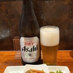 ぼへみ庵 - 突き出し(税込390円)
①枝豆②金平牛蒡③冷奴
お酒①アサヒスーパードライ(瓶ビール、アサヒビール)(税込630円)