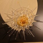 クッチーナ - ◯北海道の雲丹が載ってる冷たいエンジェルヘアー
      『エンジェルヘアー』と呼ばれる
      天使の髪のように細いパスタが使われている
      北海道の雲丹と隠し味にオレンジが使われていて
      香りをお楽しみ下さい　との説明