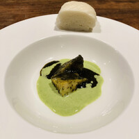 開化亭 - 【写真⑦】黒鮑、肝ソース、青梗菜クリームソース、蒸しパン
