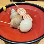 魚菜屋 - バイ貝、あかまき、玉子
