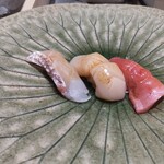 銀座のみこ寿司 - 真鯛、帆立、中とろ