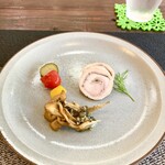 パスト エ カフェ 幸庵 - ●前菜1
      ロースハム風　インボルティーニ
      モンテ風ピクルス
      舞茸素揚げのオリーブソースマリネ