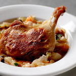 Duck meat confit garbure soup