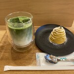 エイギョクドウ カフェ - 抹茶ラテ(ice)とかぼちゃモンブランプリン