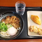 Sanuki Seimen - 月見肉ぶっかけうどん＆とり天＆いなり979円