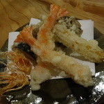 蕎房 猪口屋 - 海老天ざる蕎麦の天ぷら