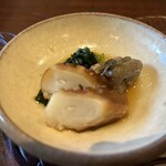 天ぷら たけうち - タコの燻製、牡蠣のオイル漬け