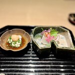 蓬左茶寮 - 紅葉鯛の湯霜造り 雲子ポン酢