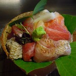 しのはら - 　淡路のスズキ
      北海道時しらず、境港のナマ黒マグロの大トロ、すなずり、気仙沼のカツオ、、うなぎのあぶり、金沢ののどぐろ