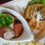 千石食堂 - 山芋とまぐろの漬け、スパゲティ