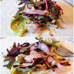 Vecchio Conventino - 
                        【石鯛Carpaccio,芥子菜,紅芯大根,舞茸,ブロッコリ,アーモンド】
                        　サラダ風カルパッチョ、舞茸の香り広が、
                        　ブロッコリーペーストはクリーミーでクセがない。
                        　実山椒がアクセント!