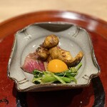 懐石 山よし - 焚物 牛肉 松茸すき焼き仕立て 卵黄