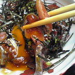 お食事処たかせ - 秋刀魚のユッケ風 この卵黄との絡みが見目お美しいｗｗｗ