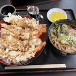 Sobadokoro Fuuren - 特盛海老天丼  ミニ蕎麦（温）