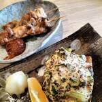 いちき - 桜鱒の菜種マスタード和えとモモ串
