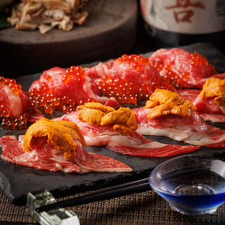 Specialty! Wagyu beef nigiri sea urchin topped with salmon roe