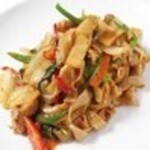 Spicy Yakisoba (stir-fried noodles) with chicken and Thai herbs