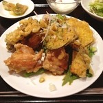珉珉 - 季節野菜(サツマイモ・ナス・マイタケ)と若鶏のユーリンソース