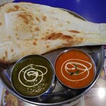 ハニーナンハウス - Cおすすめランチ［カレー2品（バターチキン／ほうれん草ポーク）、ナン］