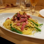 カジュアルフレンチBar 7FUKU - ペペロンチーノをベーコンバージョンで。