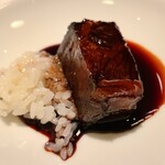 蒼 - ⑬但馬玄(たじまぐろ、最上級の但馬牛、兵庫県但馬産、株式会社上田畜産)頬肉の赤ワイン(シャトーヌフ)煮込みハヤシライス
      ワインレッドとはこの色かと言う位、美しい
      お腹は限界でも食べてしまう罪なお料理