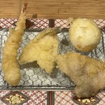 Hakata Tempura Yamaya - やまみ定食（海老、キス、豚ロース、半熟卵）