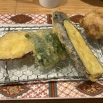 博多天ぷら やまや - やまみ定食（鶏もも、ピーマン、さつまいも）＋なす天