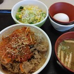 すき家 釜利谷店 - おんたまネギキムチ牛丼サラダセット