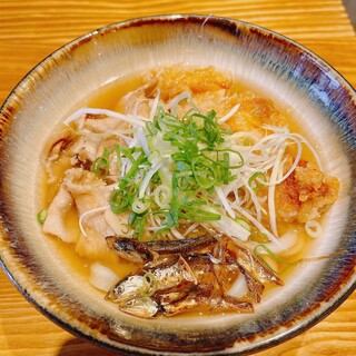 Freshly made udon and Ibuki sardine soup!