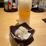 浜栄 - ノンアルコールビール（660円）とお通し（400円）