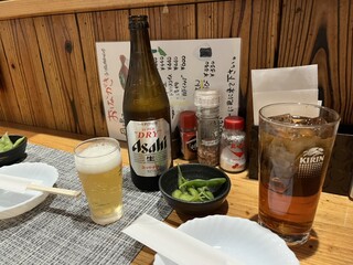 Honetsukimarugamedori - 瓶ビールとウーロン茶で乾杯