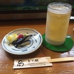 とり政 - お通しのお漬物(一部)