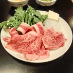 大和 - 特選高級和牛すき焼定食 1480円 の霜降り特選高級和牛