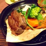 花仙庵 仙仁温泉 岩の湯 - ヒレーステーキと野菜