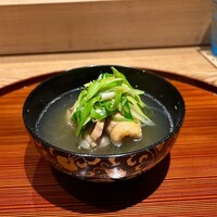 京味 もと井 - 鴨の治部煮風　椀物　九条葱　鴨ミンチの入った牛蒡