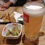 Rikinokura - 生ビール（中）¥510/税込 ＆ お通し