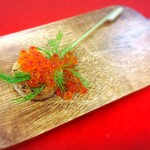 Japanese yam skewers served with spilled salmon roe