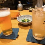 ごとく - ドリンク写真:生ビールと自家製ジンジャーエール