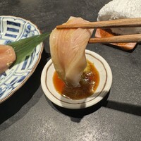 炭火焼鳥いこか 西天満 - とりわさ。ワサビ醤油で。