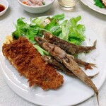 ゆたか食堂 - 生鯵とメヒカリのフライ、ハーフ