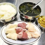 Lunch of three kinds of domestic beef offal