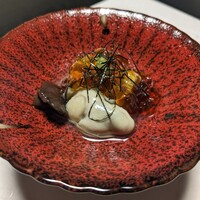 食の家 まつおか - 牡蠣、湯葉、あみたけ
                    出汁のジュレ