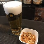 LANA Beer - スイングカランの黒ラベルとお通しの柿の種。泡を見れば分かる何か。