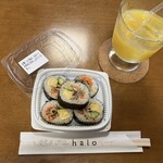 デリ&キッチン ハロ - キンパ(韓国風海苔巻き)、オレンジジュース