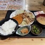 茅ヶ崎 海ぶね - おかず二品定食、アジフライと豚生姜焼き1100円