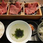 焼肉 源 - 黒毛和牛三種盛ランチ2100円（税込）