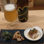 Kushiage Katayama - 山椒ビール（？円）＆前菜（800円）