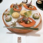 三人分のお造り（氷の上に載っています）